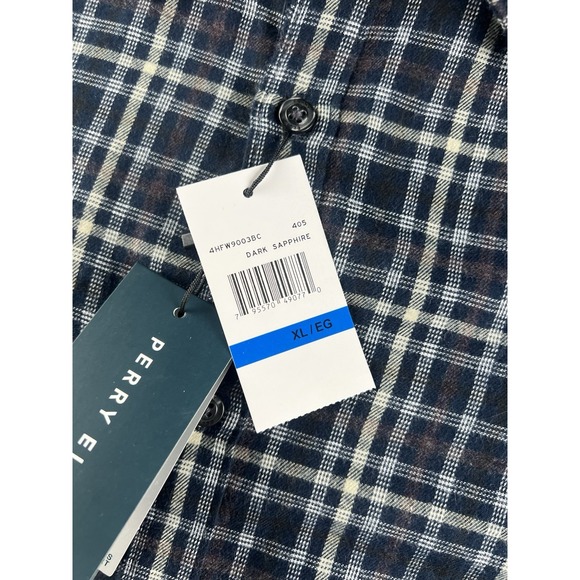 Perry Ellis Men's Dark Sapphire Shirt Size XL Untucked Light Flannel Shirt NWT - Picture 4 of 8